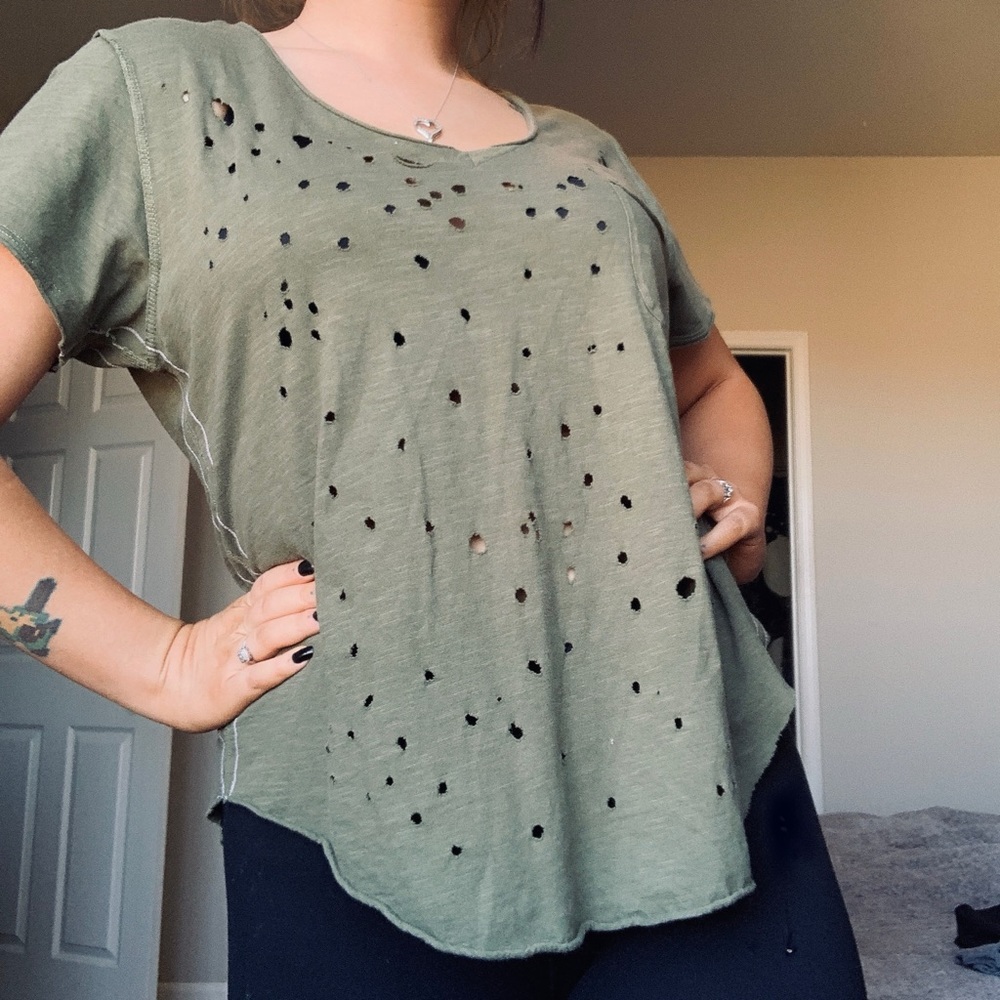 Urban Outfitters Distressed Olive Green Shirt